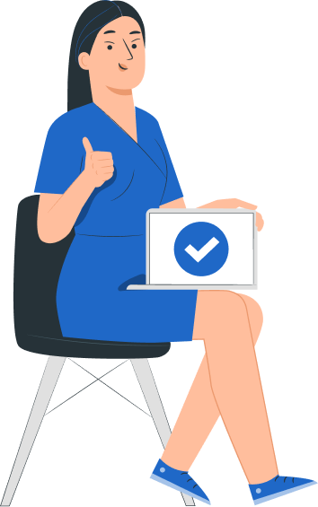 Imagem de uma mulher sentada dando joinha