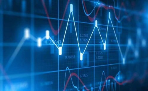 Índice Bovespa: um gráfico na cor azul, mostrando as oscilações do mercado financeiro.