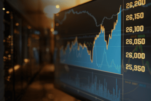 como investir em ações: um gráfico mostrando alta e baixa das ações no mercado financeiro.