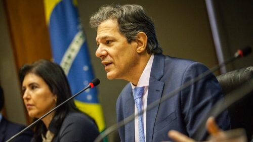 Ministro da Fazenda Fernando Haddad em apresentação da nova regra fiscal. Imagem: Diogo Zacarias/Ministério da Fazenda