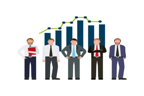 Maiores investidores do Brasil: um vetor que representa 5 investidores e um gráfico de colunas atrás.