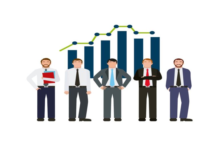 Maiores investidores do Brasil: um vetor que representa 5 investidores e um gráfico de colunas atrás.
