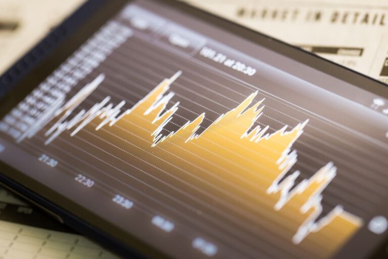 Gráfico de investimentos sendo exibido em dispositivo eletrônico, representando o índice VIX.