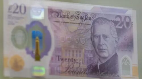 Uma nota de 20 libras com o rosto do Rei Charles III