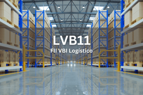Fundo de Investimento Imobiliário (FII) VBI Logístico (LVB11). Ao fundo está um galpão logístico.