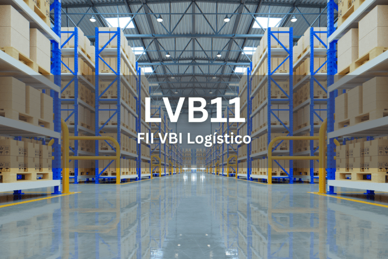 Fundo de Investimento Imobiliário (FII) VBI Logístico (LVB11). Ao fundo está um galpão logístico.