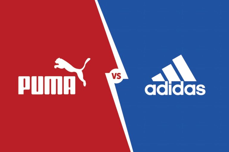 Imagem mostrando os logos das marcas Puma e Adidas, representando a rivalidade entre Rudolf e Adolf Dassler, fundadores das marcas.