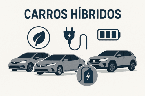 Ilustração de carros híbridos, tendência automotiva sustentável no Brasil
