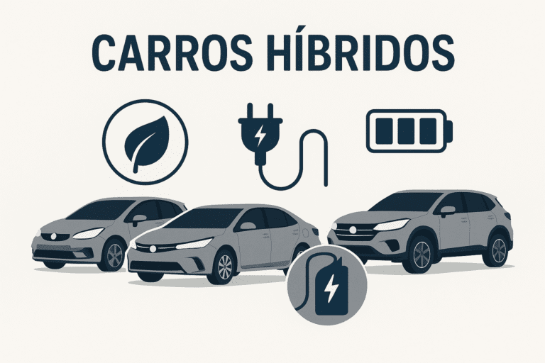 Ilustração de carros híbridos, tendência automotiva sustentável no Brasil