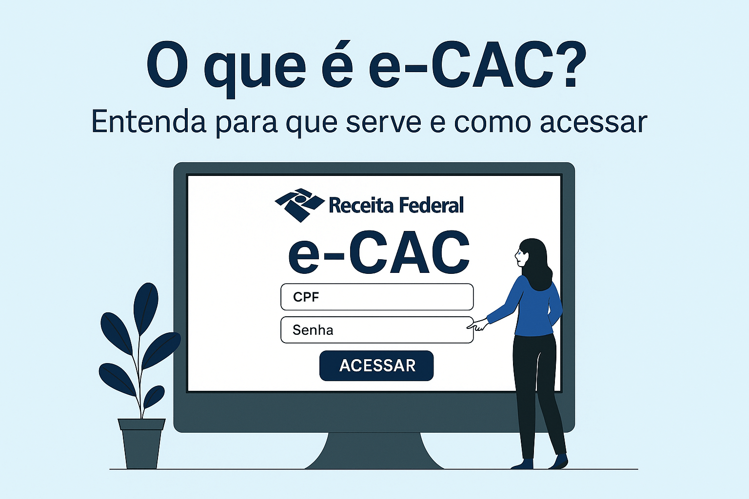 Ilustração de computador logado no portal e-CAC.