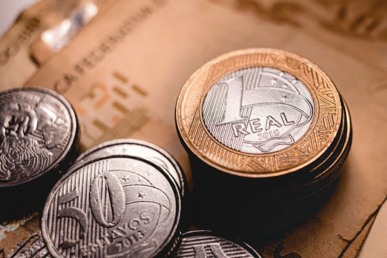 Moedas de Real, ilustrando empréstimos no Brasil