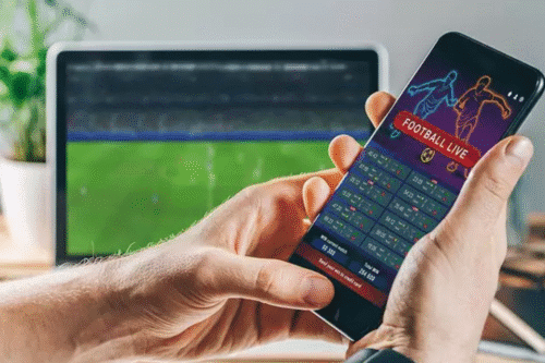 Ilustração de apostas online via smartfone.