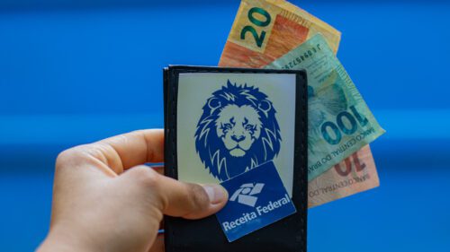 Lote de restituição do Imposto, representado pelo real e o leão da Receita