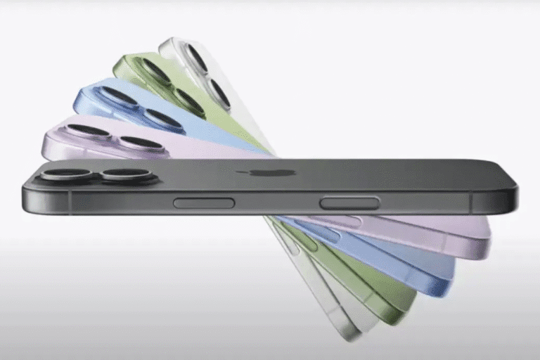 Imagem de um iPhone com câmeras múltiplas e várias cores, destacando os diferentes modelos disponíveis para diferentes preferências.