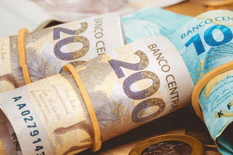 Imagem de diversas notas de dinheiro brasileiro de 20 e 10 reais, mostrando detalhes das cédulas, ideal para economia e finanças.