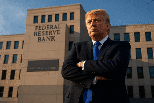 Trump x Federal Reserve, montagem feita por IA.