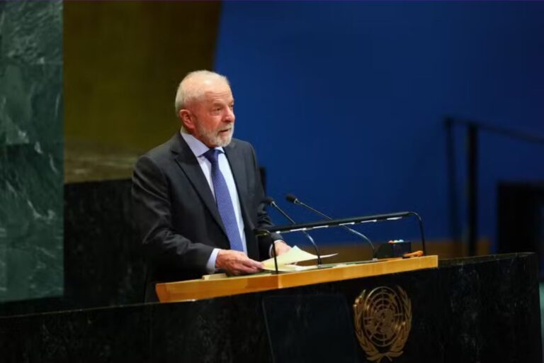 Presidente Lula discursando na abertura da 80ª Assembleia-Geral da ONU, nesta terça-feira (23/9)