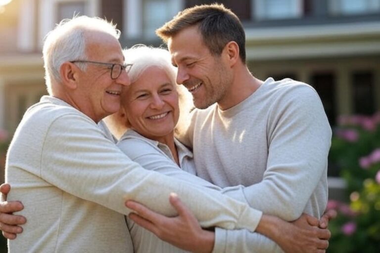 Imagem gerada por IA, jovem adulto com pais idosos