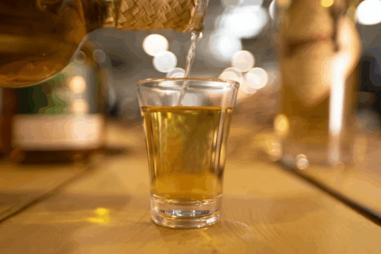 Imagem de um copo sendo preenchido com uma bebida dourada em um ambiente aconchegante, ideal para momentos de lazer e celebrações.