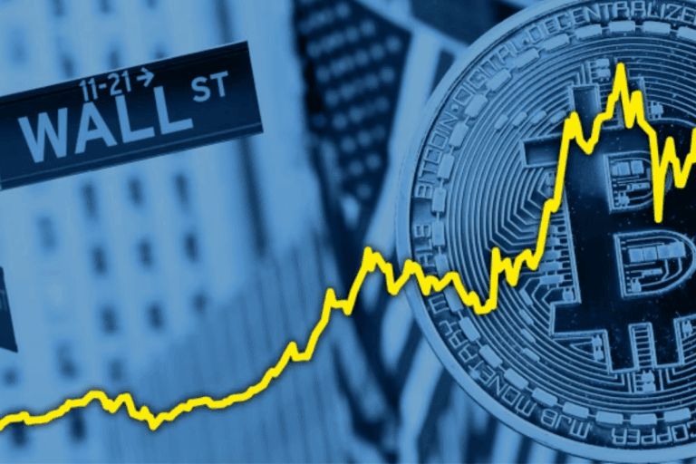 Wall Street em destaque, simbolizando a entrada de grandes investidores de bitcoin no mercado financeiro tradicional por meio da BlackRock.
