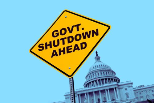 Placa em frente ao congresso americano, sinalizando o estado de paralisação.