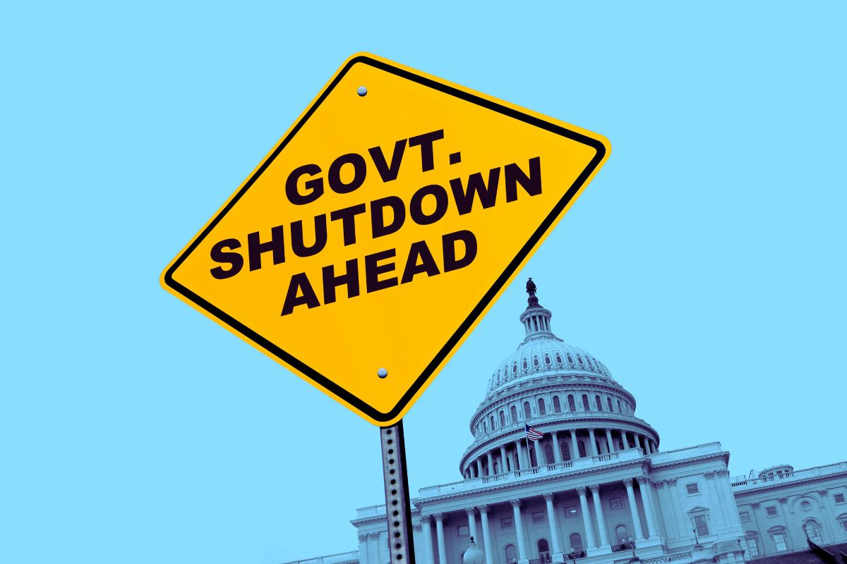 Placa em frente ao congresso americano, sinalizando o estado de paralisação.