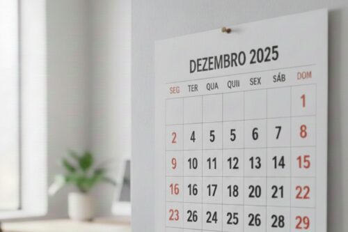 Calendário de parede focado no mês de Dezembro de 2025.