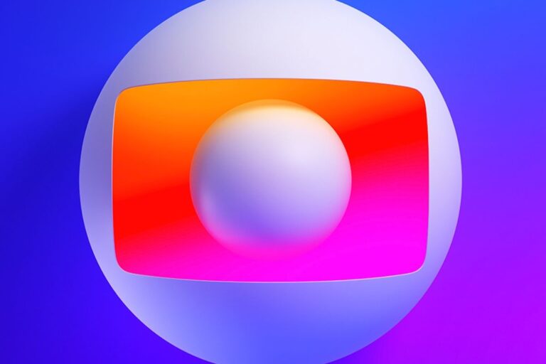 Uma imagem do logotipo da TV Globo, que consiste em uma esfera branca maior com um "recorte" que revela cores vibrantes. Dentro desse recorte há uma esfera branca menor e centralizada.