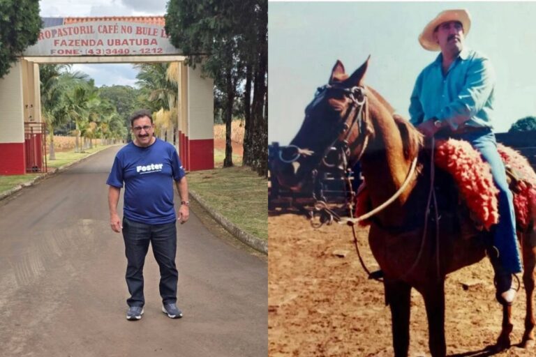 Duas fotos do apresentador ratinho que ilustram sua ligação com o agronegócio.