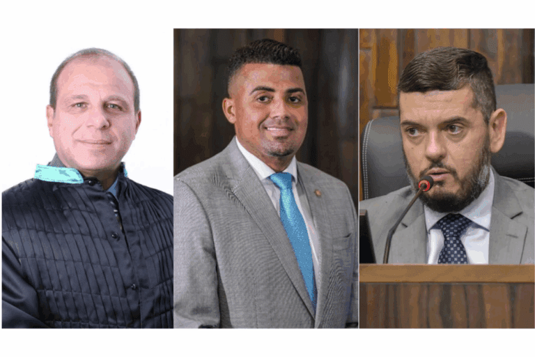 Montagem com fotos de Macário Judice Neto, desembargador preso pela Polícia Federal, do ex-deputado TH Joias e do deputado Rodrigo Bacellar, citados nas investigações da Operação Unha e Carne no Rio de Janeiro