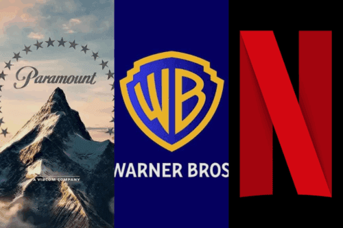 Montagem com as Logos da Paramount, da Netflix e da Warner Bros.