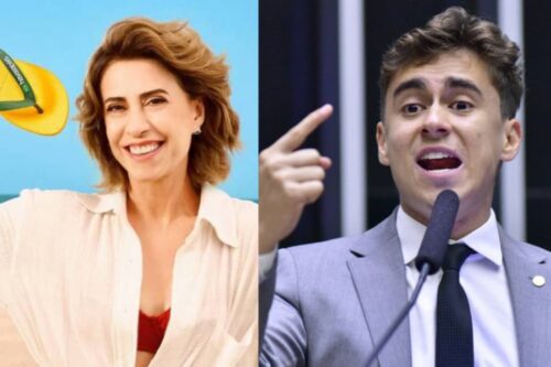 Fernanda Torres em comercial da Havaianas e Nikolas Ferreira na Câmara dos Deputados.